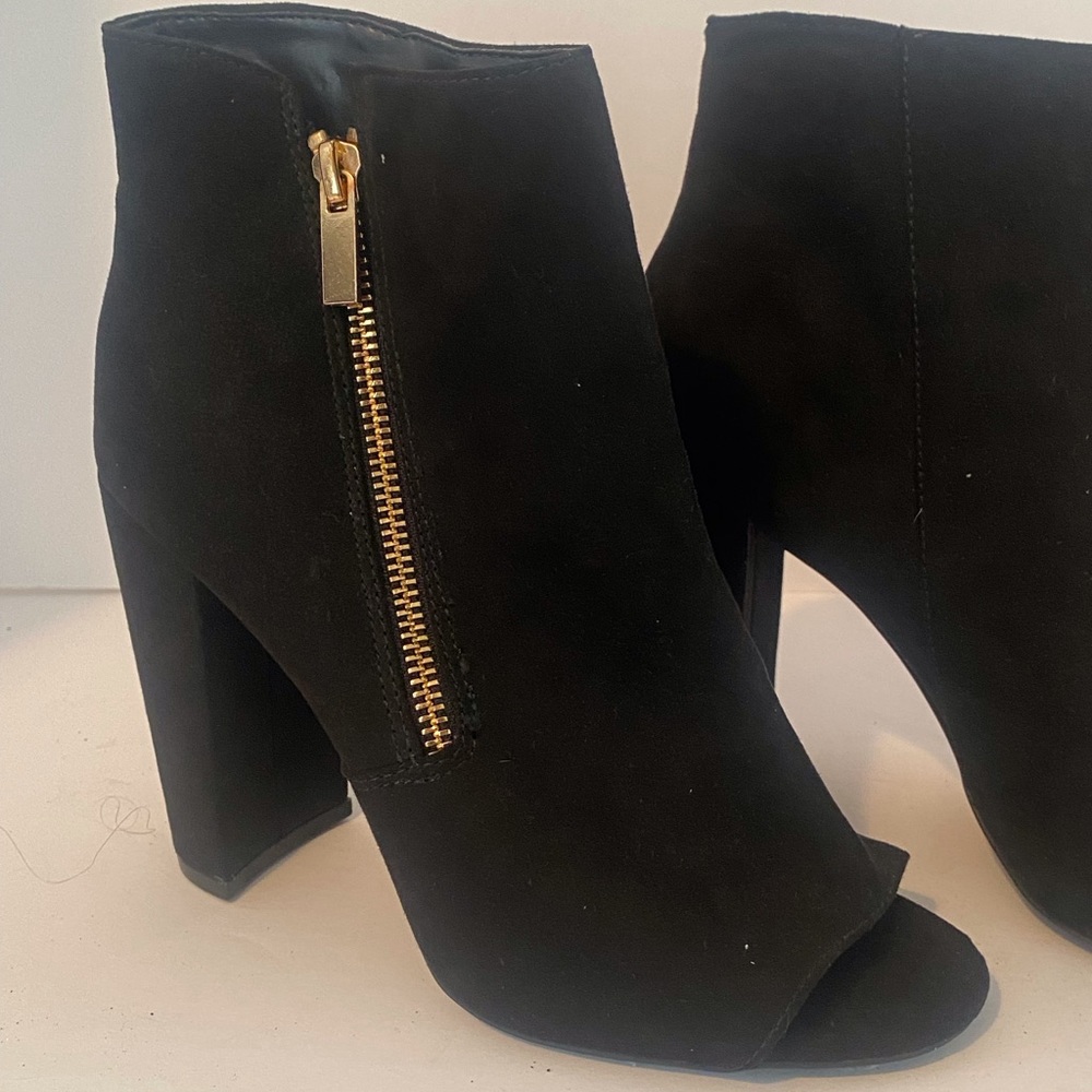 BKS Boots Womens Size 7 Open Toe Ankle Booties Black Heels Zip(Without Box)